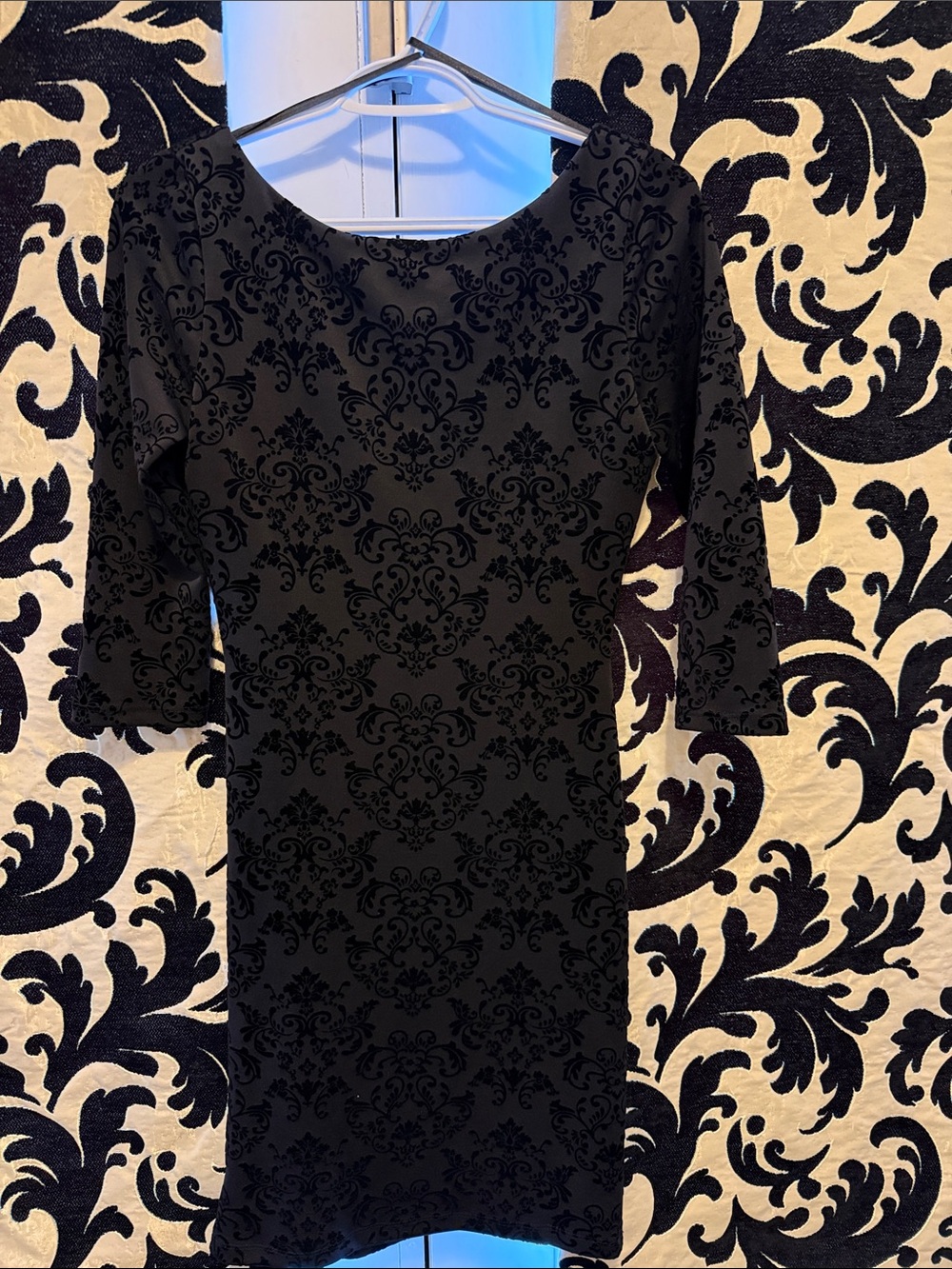 le chateau Black Velvet Damask Midi Dress